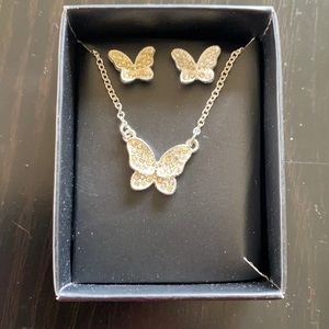 Pave butterfly necklace and earring set